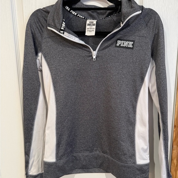 PINK Victoria's Secret Tops - PINK Victoria's Secret Charcoal and White Zip Pullover